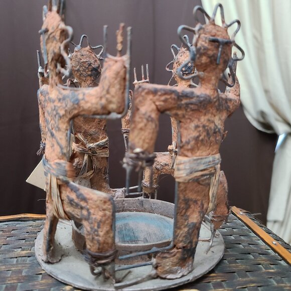 NATIVE AZTEC METAL DANCERA CANDLE HOLDER VINTAGE ZODAX PRODUCT - Picture 4 of 10